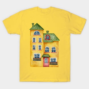 YELLOW VILLAGE HOUSE WATERCOLOR T-Shirt